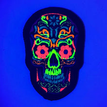 Load image into Gallery viewer, Blacklight Dark Blacklight Sugar Skull Velvet Patch - Amp Up Your Gear with Trippy, Eye-Catching Fluorescent Thread Magic