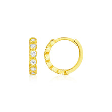 Load image into Gallery viewer, 14k Yellow Gold Petite Hoop Earrings with Round Cubic Zirconias