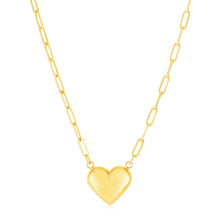 Load image into Gallery viewer, 14k Yellow Gold Paperclip Chain Necklace with Puffed Heart