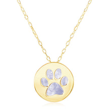Load image into Gallery viewer, 14k Yellow Gold Necklace with Dog Paw Print Symbol in Mother of Pearl