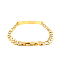Load image into Gallery viewer, 14k Two Tone Gold 8 1/2 inch Mens Narrow Curb Chain ID Bracelet with White Pave