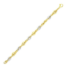 Load image into Gallery viewer, 14k Two-Tone Gold Interlaced Smooth and Textured Link Bracelet