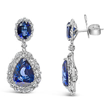 Load image into Gallery viewer, 18K White Gold Blue Sapphire 2 3/4 Cttw Diamond Halo Drop Dangle Earring (G-H Color, SI1-SI2 Clarity)
