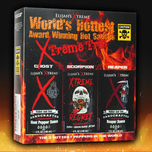 Load image into Gallery viewer, WORLDS HOTTEST XTREME TRIO HOT SAUCE VARIETY PACK