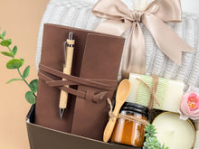 Load image into Gallery viewer, Gift Box For Him – Cozy Night Gift With Leather Notebook, Throw Blanket 50x60 & Bath Salts