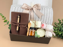 Load image into Gallery viewer, Gift Box For Him – Cozy Night Gift With Leather Notebook, Throw Blanket 50x60 & Bath Salts