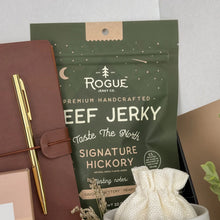 Load image into Gallery viewer, Gift Baskets for Men – Leather Journal & Beef Jerky Set