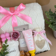 Load image into Gallery viewer, Luxury Self-Care Gift Box – Plush Throw Blanket, Rose Hand Cream & Scented Candle Gift