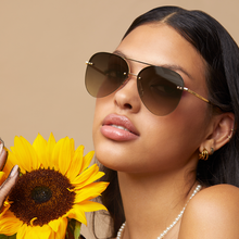 Load image into Gallery viewer, Smaller Megan 2 - Olive Metal Aviator Sunglasses with Gold Frame