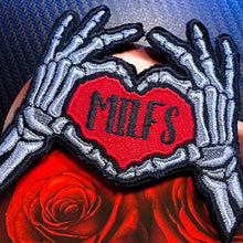 Load image into Gallery viewer, Everyone Loves Hot Moms - Skeleton Heart Hands Love MILFS - Embroidered Patch