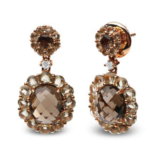 Load image into Gallery viewer, 18K Rose Gold Diamond Accent and Lemon and Oval Smoky Color Quartz Gemstone Dangle Drop Earring (G-H Color, SI1-SI2 Clarity)