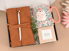 Load image into Gallery viewer, Personalized Coworker Gift Box – Executive Workspace Gift Set with Leather Notebook & Gourmet Cookies