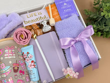 Load image into Gallery viewer, Self Care Gift Baskets – Lavender Spa, Tea & Tumbler Set