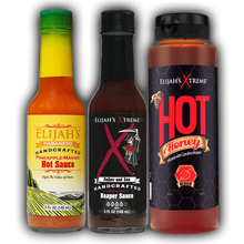 Load image into Gallery viewer, SWEET & HEAT TRIO HOT SAUCE VARIETY PACK
