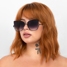 Load image into Gallery viewer, Vixen - Black Lens Black Frame Metal Cateye Sunglasses