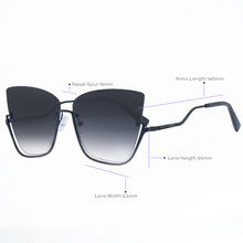 Load image into Gallery viewer, Vixen - Black Lens Black Frame Metal Cateye Sunglasses