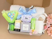 Load image into Gallery viewer, Warm Hug Gift Box for Mom – Cozy Self Care Set with Blanket, Mug, Candle, Honey & Cookies