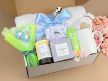 Load image into Gallery viewer, Warm Hug Gift Box for Mom – Cozy Self Care Set with Blanket, Mug, Candle, Honey & Cookies