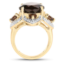 Load image into Gallery viewer, 14K Yellow Gold Plated 5.92 Carat Genuine Smoky Quartz .925 Sterling Silver Ring