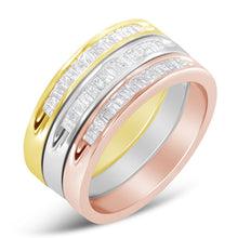 Load image into Gallery viewer, 10K Yellow, White and Rose Gold over .925 Sterling Silver 5/8 Cttw Diamond Channel-Set Stackable Band Ring Set (H-I Color, I1-I2 Clarity) - Size 6 3/4