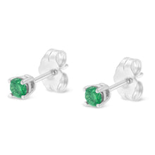 Load image into Gallery viewer, .925 Sterling Silver 1/4 Cttw Round Brilliant-Cut Green Diamond Classic 4-Prong Stud Earrings (Fancy Color-Enhanced, I2-I3 Clarity)