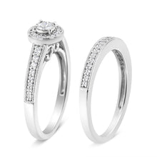 Load image into Gallery viewer, .925 Sterling Silver 1/2 Ctw Diamond Halo and Milgrain Engagement Ring Bridal Set (I-J Color, I3 Clarity) - Ring Size 7