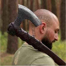 Load image into Gallery viewer, Viking long axe "Ragnar Lodbrok" with carving handle and leather wrap