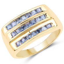 Load image into Gallery viewer, 14K Yellow Gold Plated 1.05 Carat Genuine Blue Sapphire .925 Sterling Silver Ring