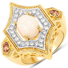 Load image into Gallery viewer, 1.81 Carat Genuine Ethiopian Opal, Pink Tourmaline and White Topaz .925 Sterling Silver Ring