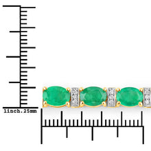 Load image into Gallery viewer, 14.05 Carat Genuine Zambian Emerald and White Diamond 14K Yellow Gold Bracelet