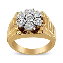Load image into Gallery viewer, Men's 14K Yellow Gold Plated .925 Sterling Silver 1/3 Cttw Miracle-Set Floral Diamond Cluster Ring (I-J Color, I1-I2 Clarity) - Size 10