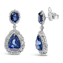 Load image into Gallery viewer, 18K White Gold Blue Sapphire 2 3/4 Cttw Diamond Halo Drop Dangle Earring (G-H Color, SI1-SI2 Clarity)