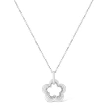 Load image into Gallery viewer, Matte Finished .925 Sterling Silver Diamond Accent Double Flower Shape 18" Satin Finished Pendant Necklace (I-J Color, I1-I2 Clarity)
