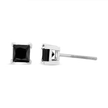 Load image into Gallery viewer, 14K White Gold 4.00 Cttw Princess-Cut Treated Black Diamond Classic 4-Prong Stud Earrings with Screw Backs (Fancy Color-Enhanced, I2-I3 Clarity)