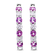 Load image into Gallery viewer, 10K White Gold, ½ Cttw Diamond, & ½ Cttw Lab-Grown Blue Sapphire Leverback Hoop Earrings (H-I Color, I1-I2 Clarity)