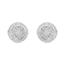 Load image into Gallery viewer, .925 Sterling Silver 1/4 Cttw Baguette and Round Diamond Swirl Love Knot Stud Earrings (I-J Color, I3 Clarity)