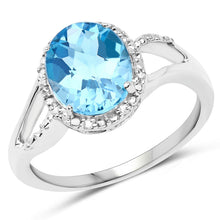 Load image into Gallery viewer, 3.29 Carat Genuine Swiss Blue Topaz and White Diamond 10K White Gold Ring