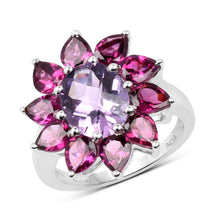 Load image into Gallery viewer, 5.65 Carat Genuine Amethyst and Rhodolite .925 Sterling Silver Ring