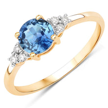 Load image into Gallery viewer, 1.08 Carat Genuine Blue Sapphire and White Diamond 14K Yellow Gold Ring
