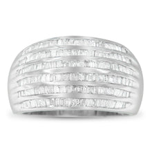 Load image into Gallery viewer, .925 Sterling Silver 1.0 Cttw Baguette-Cut Diamond 6-Row Channel Set Domed Tapered Cocktail Fashion Ring (H-I Color, I2-I3 Clarity) - Size 6-1/2