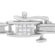 Load image into Gallery viewer, 14K White Gold 1.0 Cttw Invisible Set Princess Diamond Alternating Link Tennis Bracelet (I-J Color, I1-I2 Clarity) - 7.25"