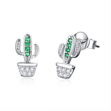 Load image into Gallery viewer, 925 Sterling Silver Earrings with CZ - 1.0*0.6cm, Plated Platinum, Pavé Setting for Women