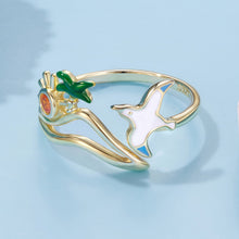 Load image into Gallery viewer, 925 Sterling Silver Enamel Pavé Setting CZ Gold Plated Ring for Women