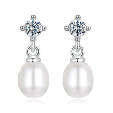 Load image into Gallery viewer, 925 Sterling Silver Moissanite 0.10 Carat Earrings with Freshwater Pearl for Women