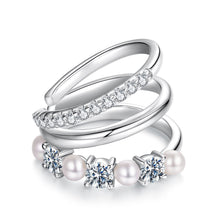 Load image into Gallery viewer, 925 Sterling Silver Earrings with Moissanite and Freshwater Pearl for Women, 1.2*1.7cm, White Gold Plated