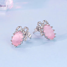 Load image into Gallery viewer, 925 Sterling Silver White Gold Plated Earrings with Transparent Glass, 1.6x1.2cm for Women