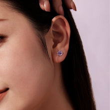 Load image into Gallery viewer, 925 Sterling Silver Earrings with Pavé CZ and Enamel Process, 0.8cm, White Gold Plated for Women