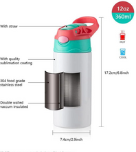 Load image into Gallery viewer, 12oz Blank Sublimation Sippy Cup White Straight Stainless Drinking Tumbler Sport Water Bottles with Handle
