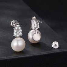 Load image into Gallery viewer, 925 Sterling Silver 0.023 Carat Moissanite & Freshwater Pearl Earrings for Women