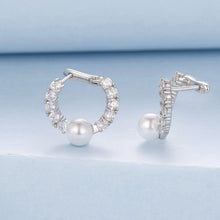 Load image into Gallery viewer, 925 Sterling Silver White Gold Plated 1.6cm Hoop Earrings with Synthetic Pearl for Women